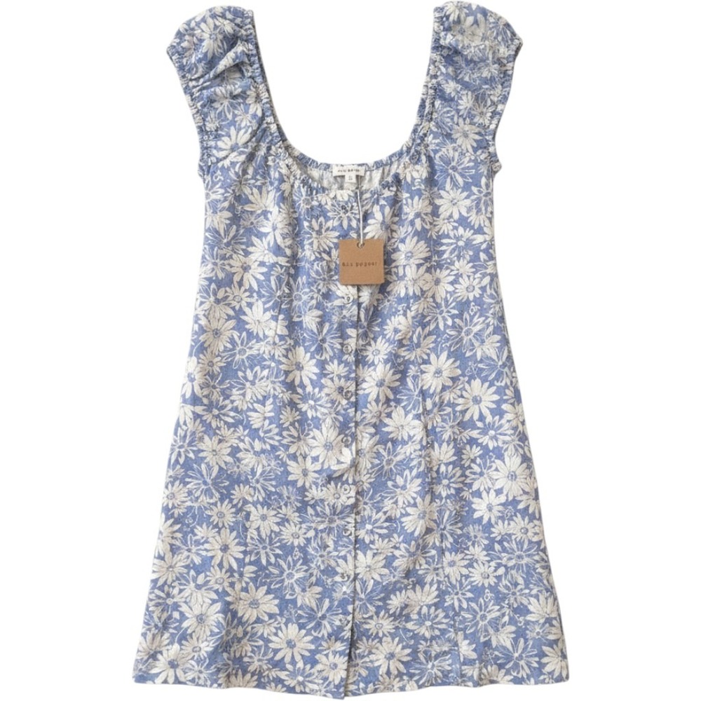 Blu Pepper Womens Mini Dress Blue Floral Daisy Puff Sleeve - Large NWT